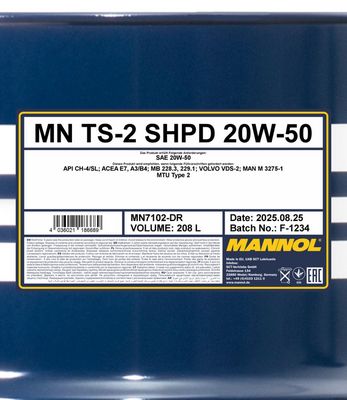 Motorolja MANNOL 7102 TS-2 SHPD 20W-50 208 Liter MN7102-DR