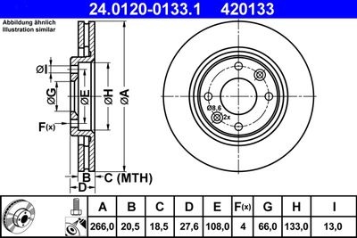 Тормозной диск ATE 24.0120-0133.1 для PEUGEOT 405
