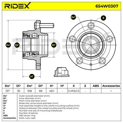 комплект колесен лагер RIDEX 654W0307