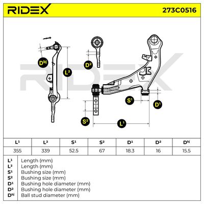 носач, окачване на колелата RIDEX 273C0516