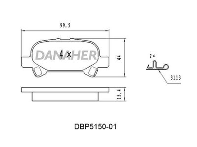 Комплект тормозных колодок, дисковый тормоз DANAHER DBP5150-01 для TOYOTA AVALON