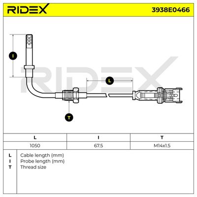 датчик, температура на изгорелите газове RIDEX 3938E0466