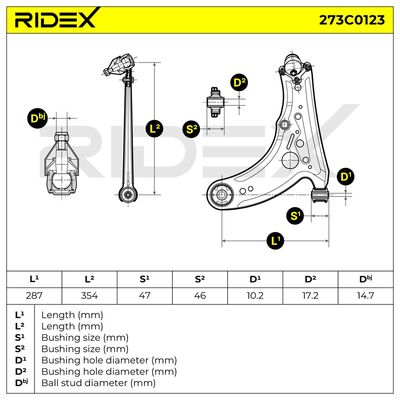 носач, окачване на колелата RIDEX 273C0123