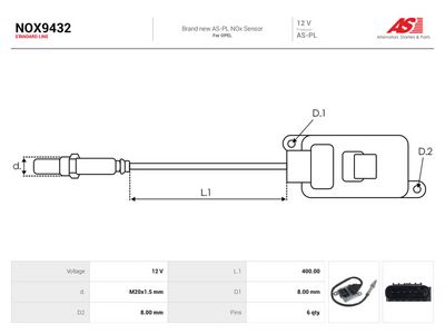 AS-PL - NOx-Sensor, vstrekovanie močoviny OPEL , NOX9432