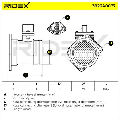 въздухомер-измерител на масата на въздуха RIDEX 3926A0077