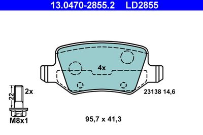 Комплект тормозных колодок, дисковый тормоз ATE 13.0470-2855.2 для MERCEDES-BENZ VANEO