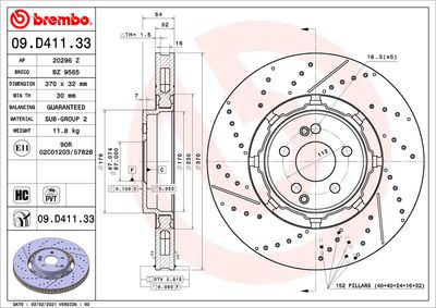 Bromsskiva BREMBO 09.D411.33