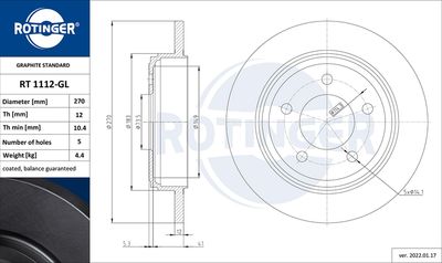 Тормозной диск ROTINGER RT 1112-GL для CHRYSLER VISION