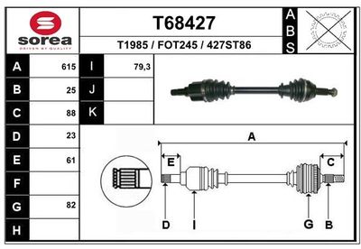 Приводной вал EAI T68427 для FORD FUSION