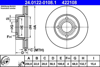 Тормозной диск ATE 24.0122-0108.1 для AUDI CABRIOLET