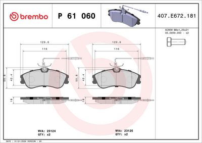 Комплект тормозных колодок, дисковый тормоз P 61 060