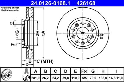 Тормозной диск ATE 24.0126-0168.1 для FIAT 500X