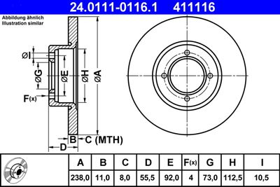 Тормозной диск ATE 24.0111-0116.1 для OPEL MANTA