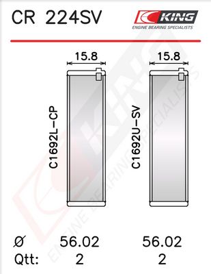 Черупка на биелен лагер KING CR 224SV0.25