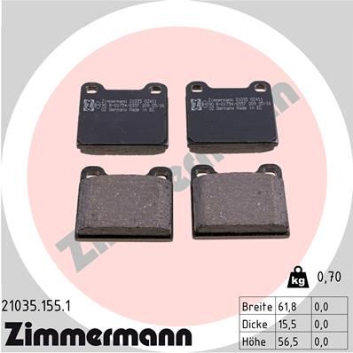 Комплект тормозных колодок, дисковый тормоз ZIMMERMANN 21035.155.1 для MERCEDES-BENZ HECKFLOSSE