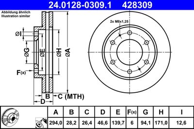 Тормозной диск ATE 24.0128-0309.1 для MITSUBISHI L200