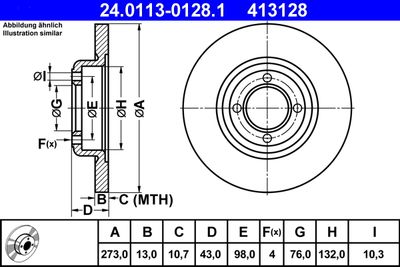 Тормозной диск ATE 24.0113-0128.1 для PEUGEOT 604