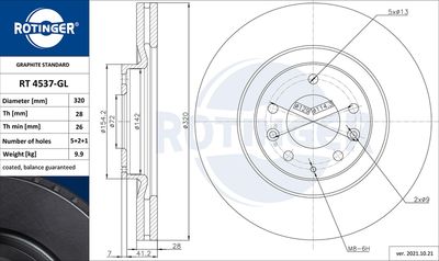 Тормозной диск ROTINGER RT 4537-GL для MAZDA CX-9