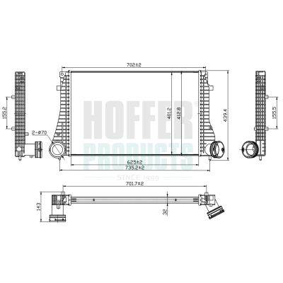 интеркулер (охладител за въздуха на турбината) HOFFER 995297