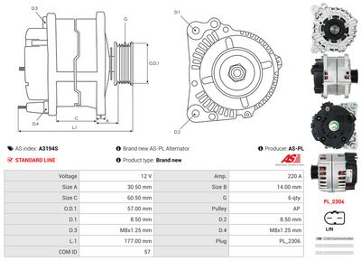 GENERATOR / ALTERNATOR AS-PL A3194S 4