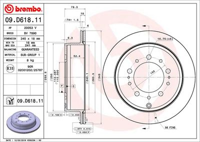 Тормозной диск BREMBO 09.D618.11 для TOYOTA SEQUOIA