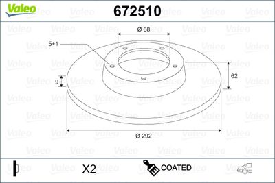 Тормозной диск VALEO 672510 для HYUNDAI IONIQ