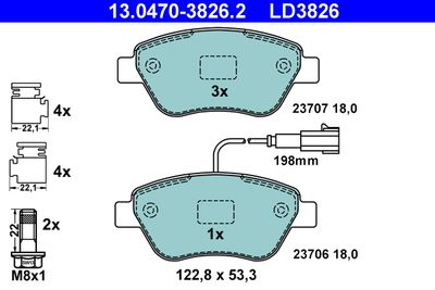 Комплект тормозных колодок, дисковый тормоз ATE 13.0470-3826.2 для FIAT QUBO