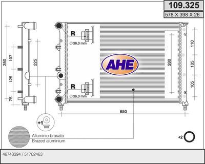 Радиатор, охлаждение двигателя AHE 109.325 для ALFA ROMEO 147