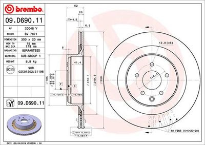 Тормозной диск BREMBO 09.D690.11 для NISSAN 370Z
