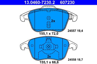Комплект тормозных колодок, дисковый тормоз ATE 13.0460-7230.2 для PEUGEOT RCZ
