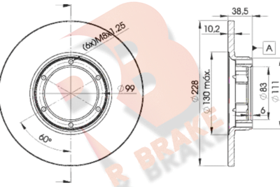 Тормозной диск R BRAKE 78RBD22500 для DACIA 1304