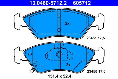 Комплект тормозных колодок, дисковый тормоз ATE 13.0460-5712.2 для KIA CLARUS