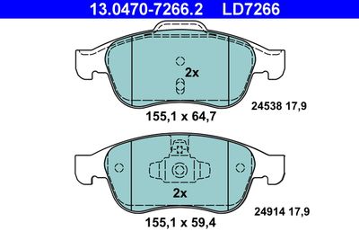 Комплект тормозных колодок, дисковый тормоз ATE 13.0470-7266.2 для DACIA LODGY