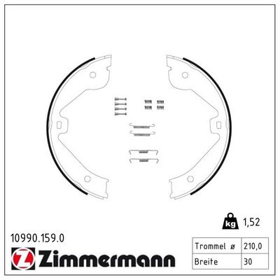 комплект спирачна челюст, ръчна спирачка ZIMMERMANN 10990.159.0