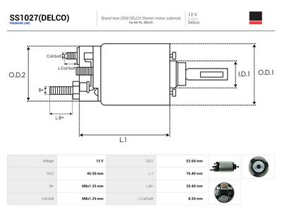 Elektromagnetický spínač, štartér AS-PL SS1027(DELCO)