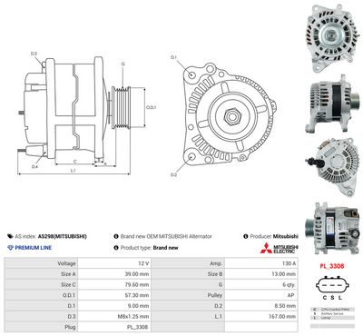 GENERATOR / ALTERNATOR AS-PL A5298MITSUBISHI 4