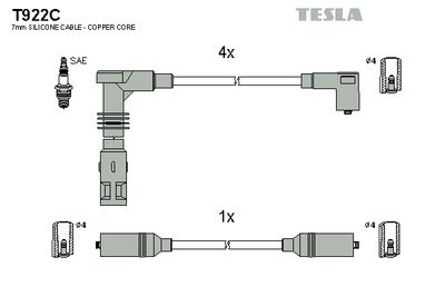 Комплект проводов зажигания TESLA T922C для VW PASSAT