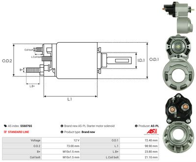 Elektromagnetický spínač, štartér AS-PL SS6076S