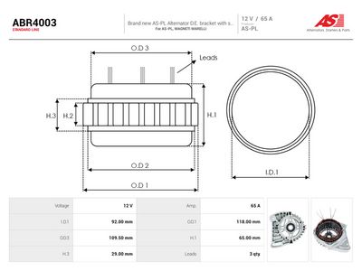 Stator, dynamo AS-PL ABR4003