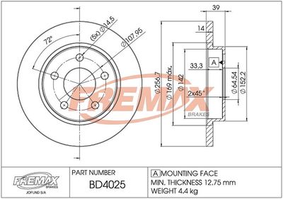 Тормозной диск FREMAX BD-4025 для FORD USA TAURUS