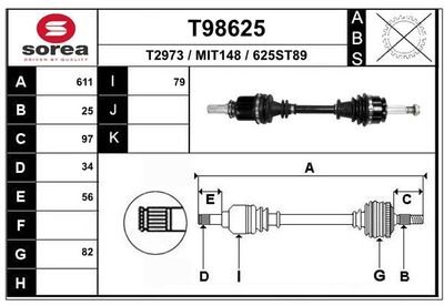 Приводной вал EAI T98625 для MITSUBISHI COLT