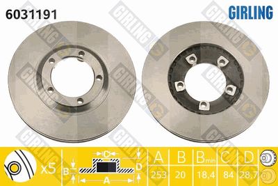 Тормозной диск GIRLING 6031191 для HYUNDAI GRACE