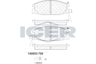 комплект спирачно феродо, дискови спирачки ICER 140853-700