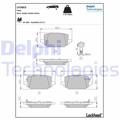 Bromsbeläggssats, skivbroms DELPHI LP3863