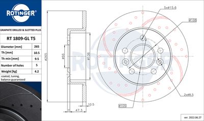 Tarcza hamulcowa ROTINGER RT 1809-GL T5