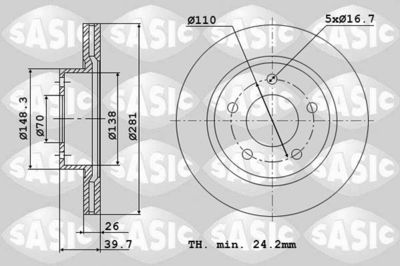 SASIC 6106175 Тормозные диски  для ALFA ROMEO GIULIETTA (940_) 1.4 BiFuel (940FXA1A, 940FXT1A)