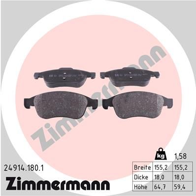 Комплект тормозных колодок, дисковый тормоз ZIMMERMANN 24914.180.1 для DACIA DOKKER