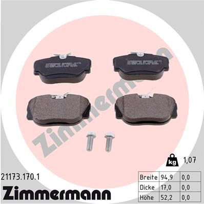Комплект тормозных колодок, дисковый тормоз ZIMMERMANN 21173.170.1 для BMW Z1