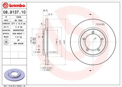 Тормозной диск BREMBO 08.9137.10 для DAIHATSU TAFT