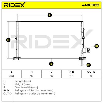 кондензатор, климатизация RIDEX 448C0122